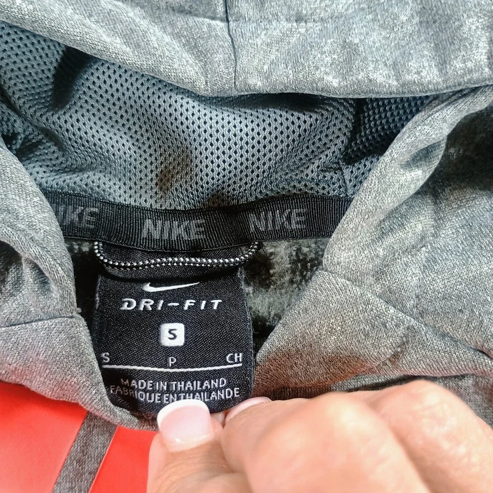 Nike Kids Dri-FIT Hoodie Grey Black Orange Size 5 Graphic Pullover